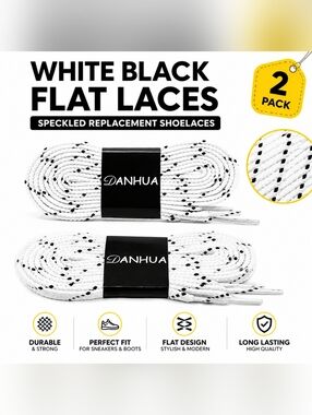 Danhua White Black Flat Laces Speckled Replacement Shoelaces for Sneakers Boots